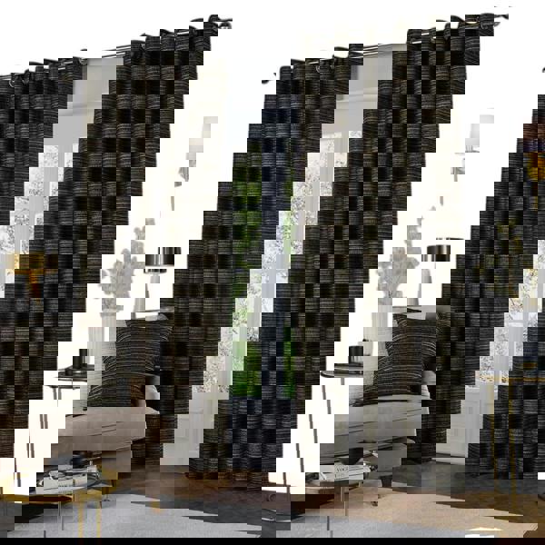 Paoletti Jupiter Chenille Eyelet Curtains - Black/Gold