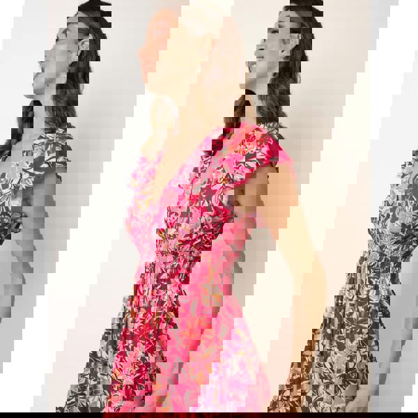 Blue Vanilla Tropical Print Flutter Sleeve Midi Dress