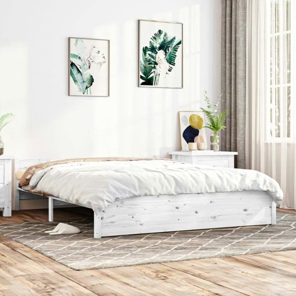 Berkfield Bed Frame White Solid Wood 140x190 cm