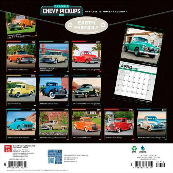 Classic Chevy Pickups Calendar 2027, Wall Calendars, Month To View, Transport, Gift