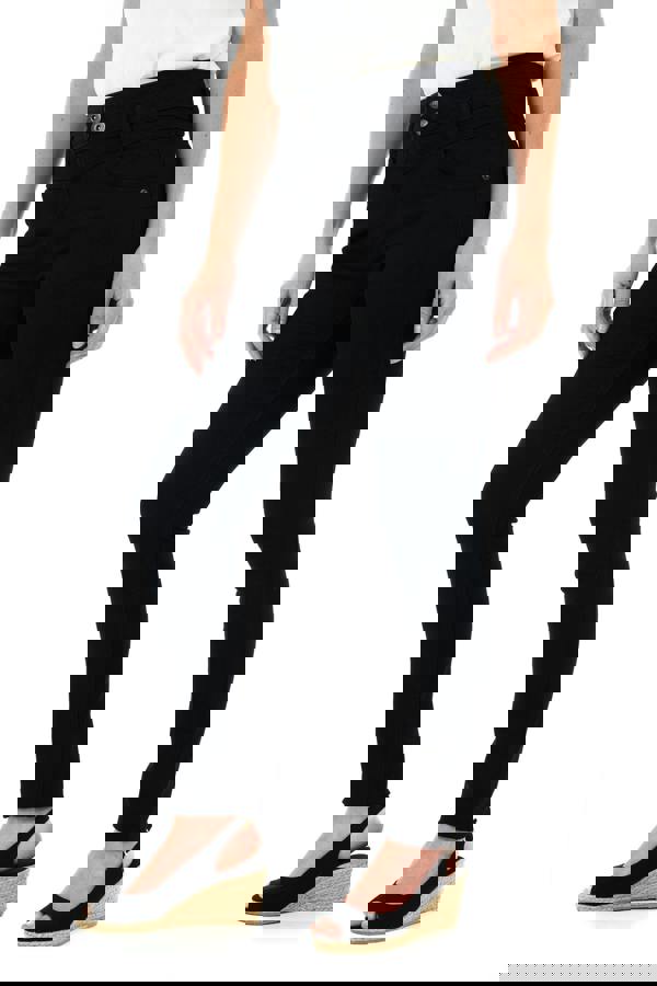 Smart Living Women's High Waist Double Button Skinny Jeans - Black