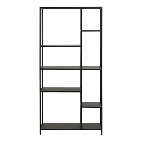 Furniture To Go Newcastle Asymmetrical Bookcase with 6 Shelves in Matt Black