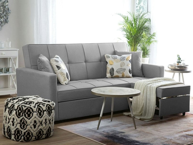 Malthe Linen Fabric 3 Seater Pullout Sofa Bed in Light Grey