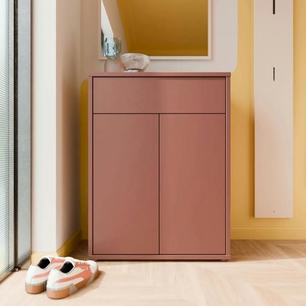 Furniture To Go Alice Springs Compact Shoe Cabinet with 2 Doors Push-to-Open & 1 Drawer Push-to-Open in Terracotta