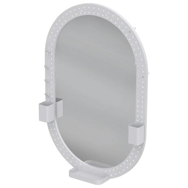 Oval Wall Mirror, 60 x 90 cm Decorative Hanging Mirror with Pegboard Frame, Wall-Mounted, White