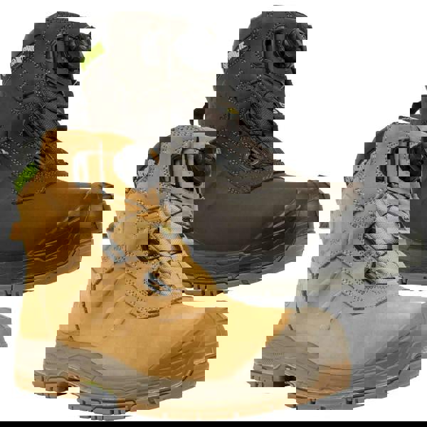 Apache Churchill Men's FIT GO Composite Toe S7S Safety Ankle Boots, pair of durable and protective work boots in brown and tan color with waterproof features and rugged soles.