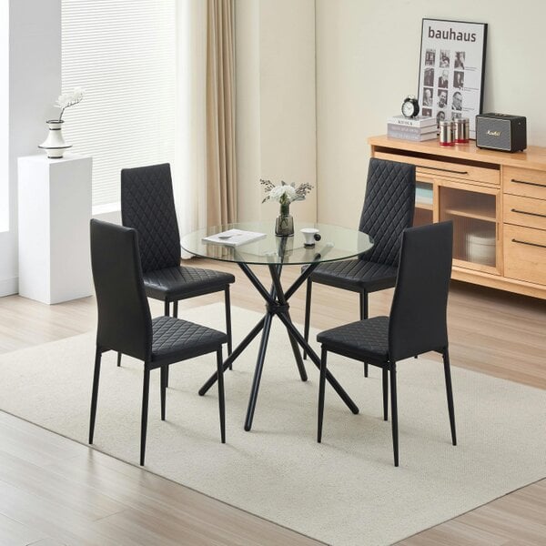 Outdoor Living New York Dining Table with 4 Emily Leather Chairs - black