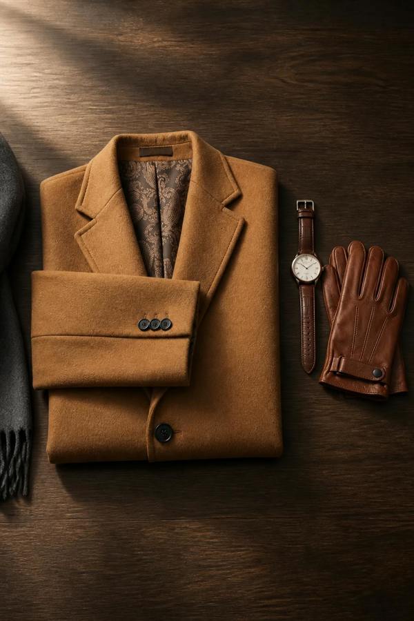 Pamoni Classic Camel Wool-Blend Overcoat with Single Back Vent