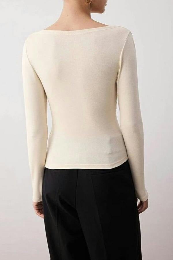 WOVCOR Asymmetrical Neckline Detail Flexible Knit Blouse
