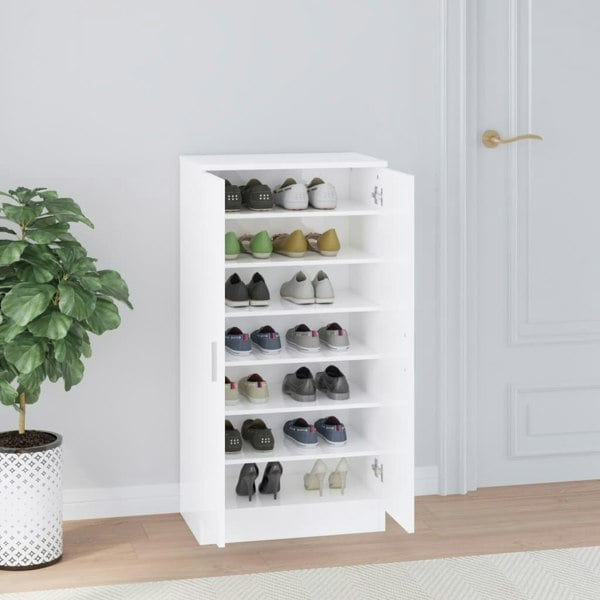 Berkfield Shoe Cabinet High Gloss White 55x35x108 cm Engineered Wood