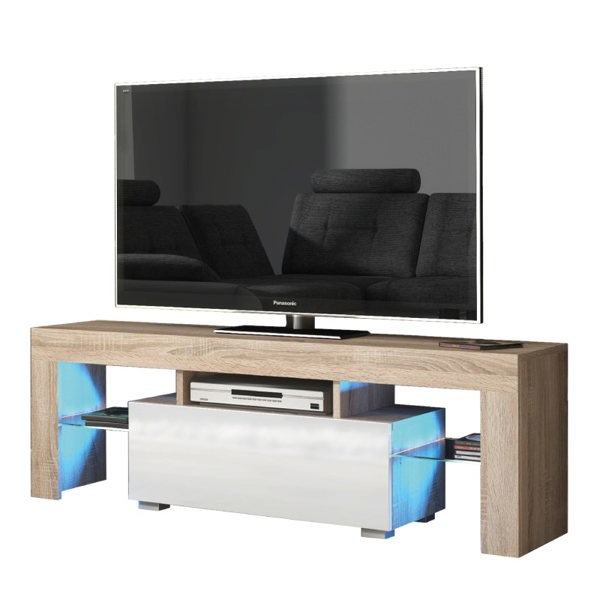 Mex Furniture 130cm TV Unit Cabinet Stand with White High Gloss Doors and Free LED Lights