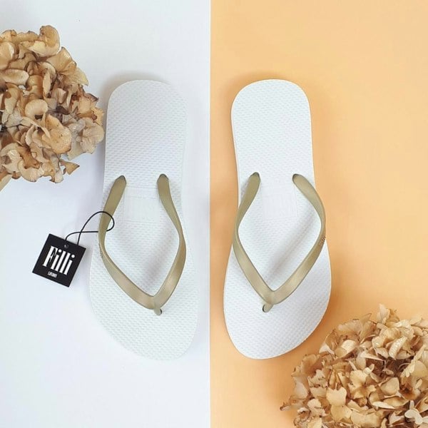Filli London Naked Comfort Flip Flops - Gold on White