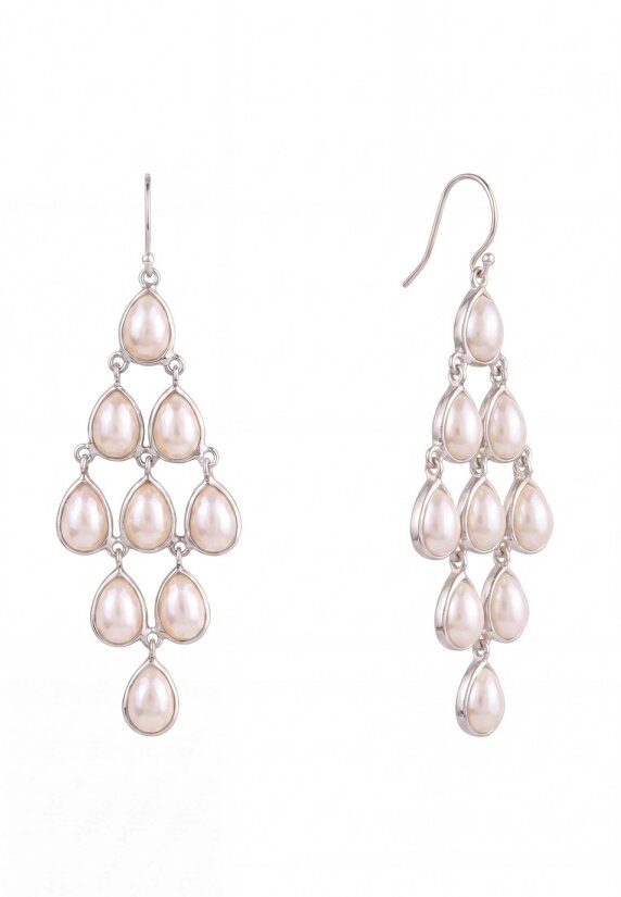 Latelita Erviola Gemstone Cascade Earrings Silver Pearl