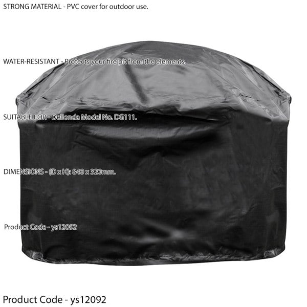 Outdoor Rated Fire Pit Cover for ys12083 - Black PVC 840mm x 320mm Water & Rain - LoopsDirect