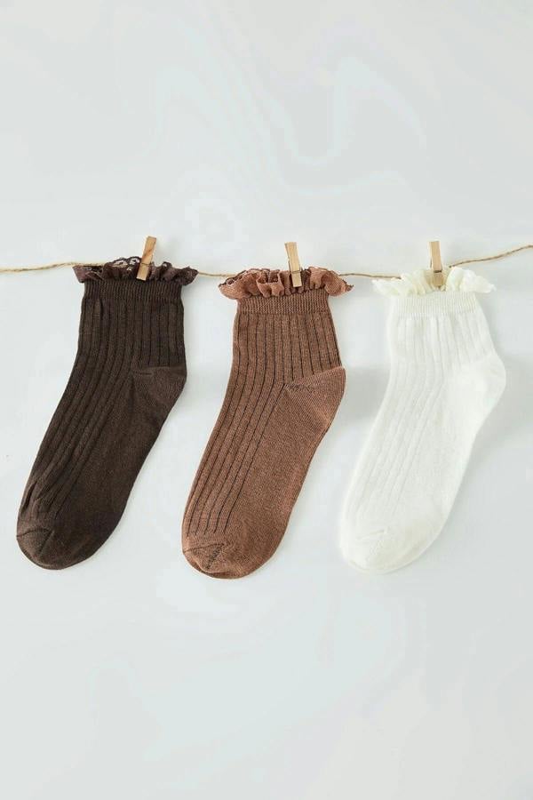 WOVCOR 3-Pack Cotton Lace Knit Socks