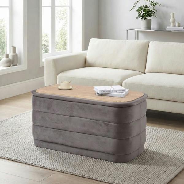 Garden Greatness Grey Storage Ottoman Reversible Tray Top