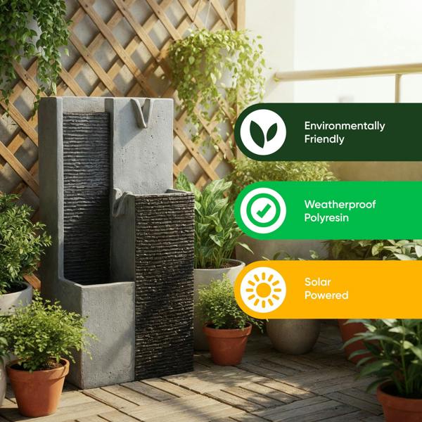 Gardenwize Solar Water Feature – Harmony Pillars Fountain with LED Lights & Battery Backup