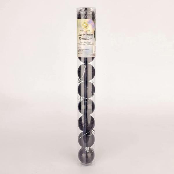 Shatchi 50mm Black Shatterproof Christmas Baubles in 9 Pack and 18 Piece Sets with Mixed Finishes