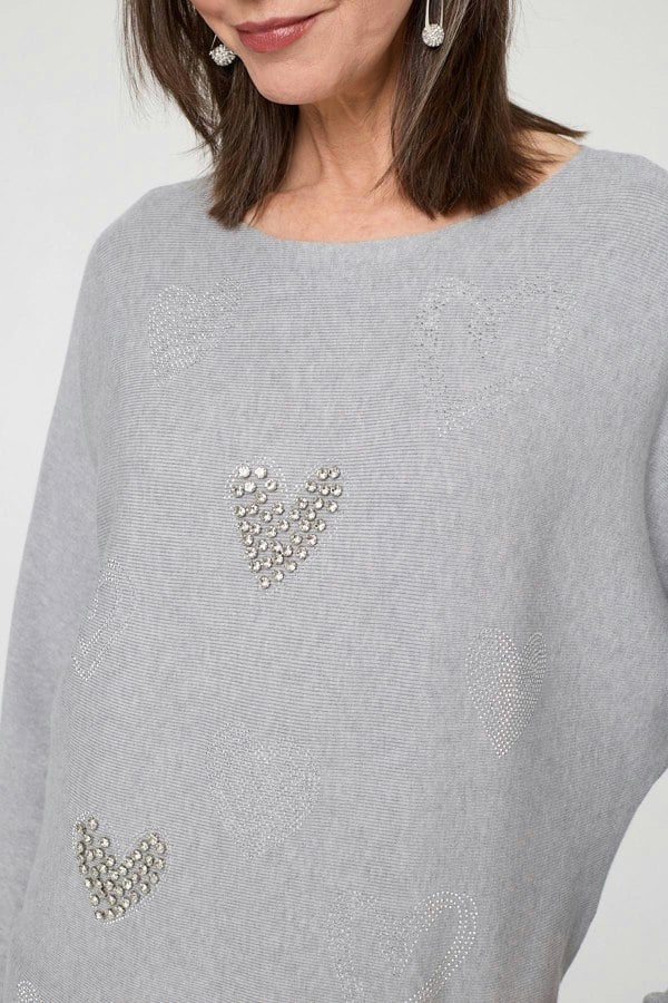 Grey | Sparkly Heart Print Long Sleeve Jumper
