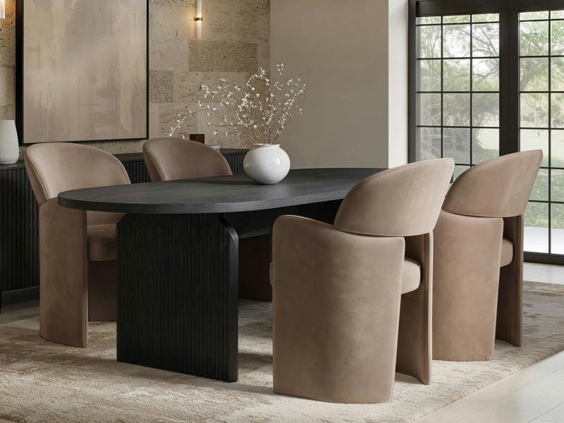 Varm & Estella Black Extendable Dining Table with Velvet Chairs Brown Table + 4 Chairs