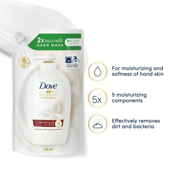 Dove Moisturising Hand Wash Silky Soft Eco-Refill 500ml, Nourishing Silk