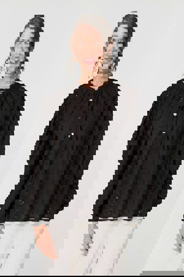 Black | Broderie Anglaise Puff Sleeve Blouse
