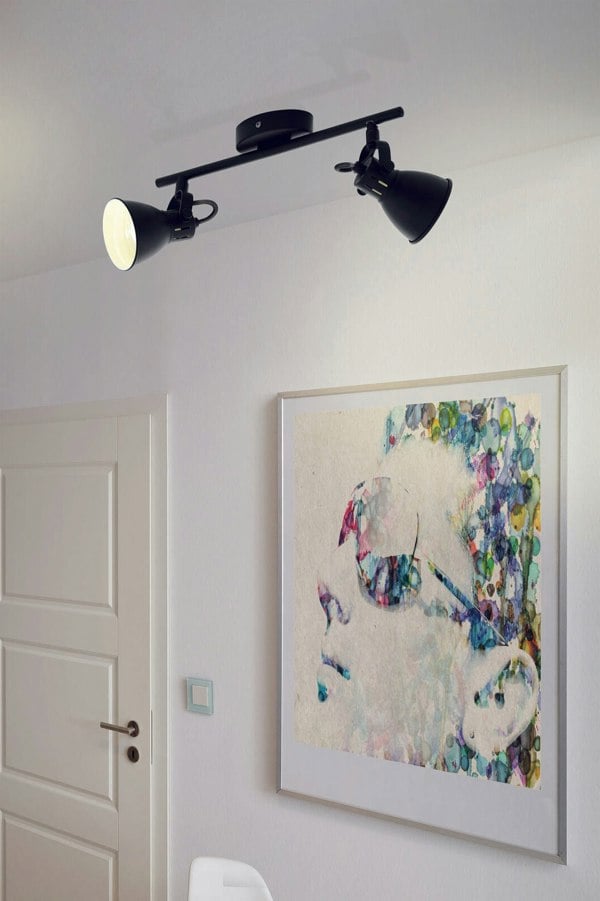 Flush Ceiling Light 2 Spots Colour Black Steel Bulb GU10 2x3.3W Included Loops