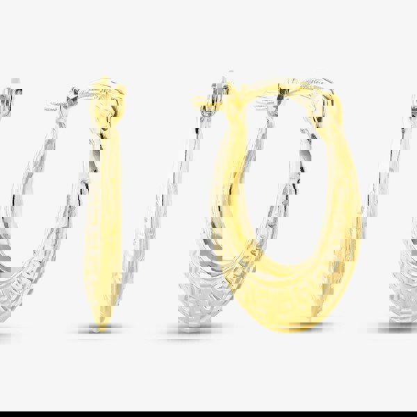 T. H. Baker Silver Gold Plated Oval Patterned Creole Hoop Earrings S3042