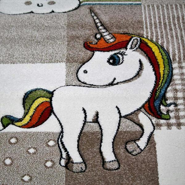 Unicorn Rug Kids Children Beige Nursery Carpet Woven Play Room Mat for Baby Girls Boys Bedroom