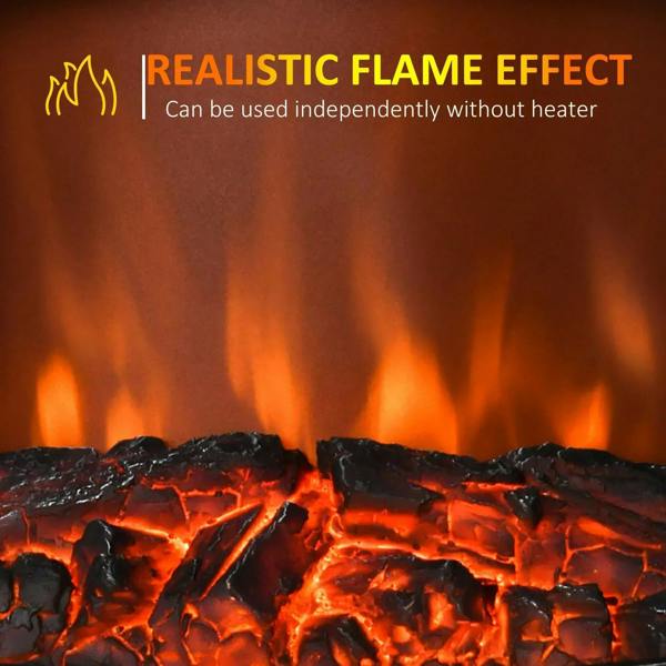 Realistic orange and red flame effect over electric fireplace heater logs