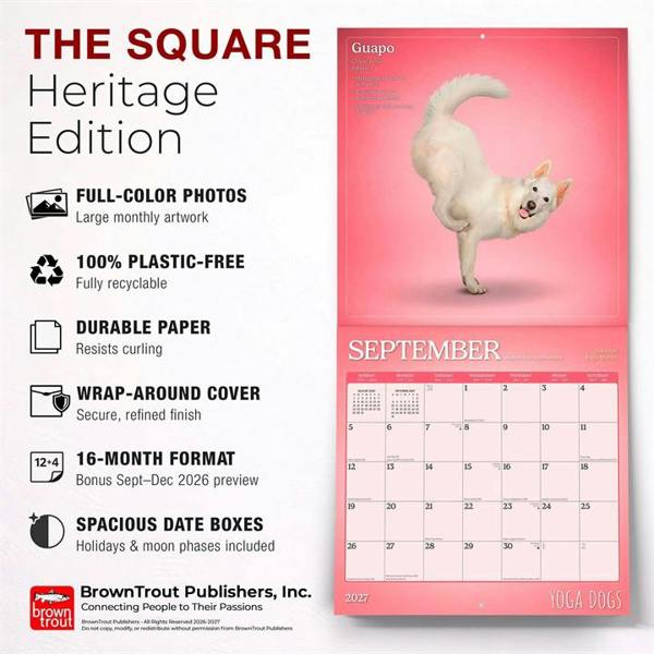 Yoga Dogs Calendar 2027, Wall Calendars, Month To View, Humour, Gift
