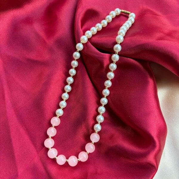The Colourful Aura Large Ivory and Pink Round Pearl Bridesmaid Statement Choker Necklace