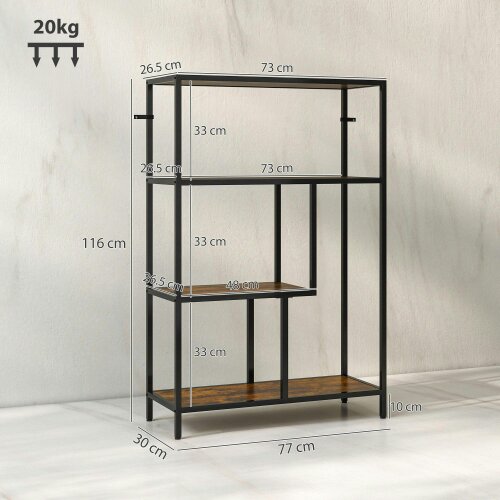 Wyld Haus Modisu Wood Rustic Brown 4 Tier Bookcase With Open Shelving