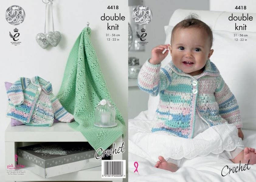 King Cole Cherish Knitting Pattern 4418, Blankets, Coats for Baby, 12 inch - 22 inch - Advanced