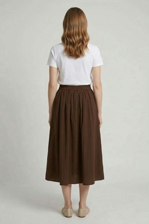 Brown | A-Line High Waist Midi Skirt