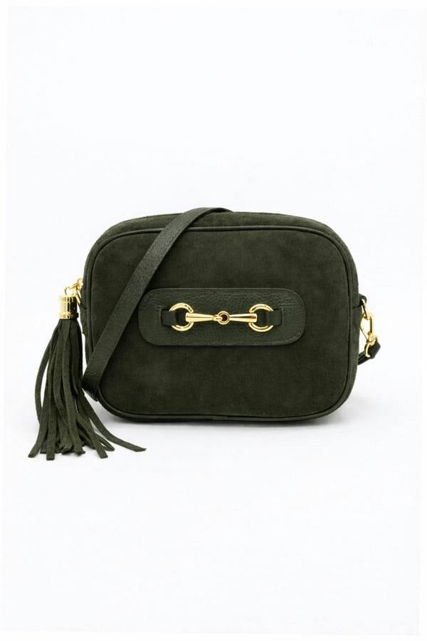 Kitise Italian Genuine Suede Crossbody Bag with Horsebit Detail