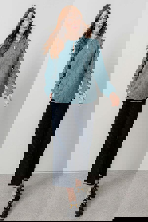 Lily & Me Emily Textured Jacquard Keyhole Blouse Sea Mist