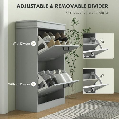Wyld Haus Falifa Wooden Grey Minimal 2 Drawer Shoe Cabinet For 10 Pairs