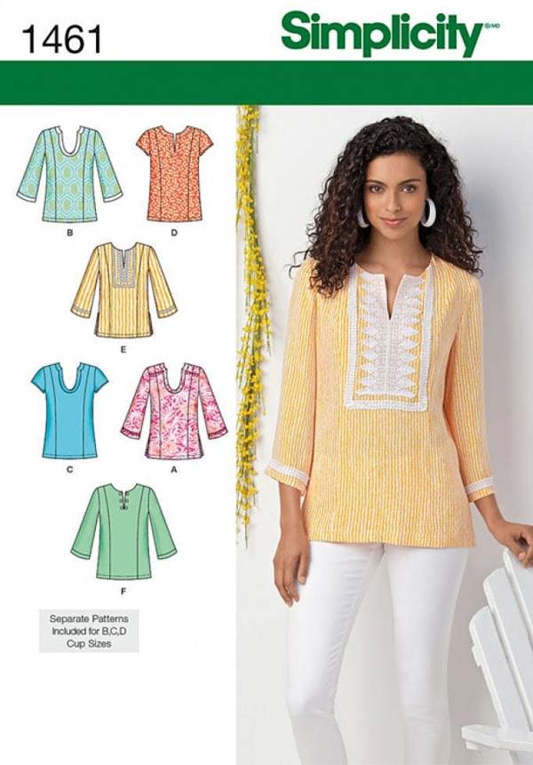 Simplicity Sewing Pattern 1461, Tops for Women, 10-12-14-16-18 - Intermediate