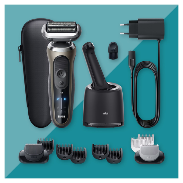 Braun Series 7 72-C7650CC Electric Shaver, With SmartCare Center, EasyClick Attachments - Gold