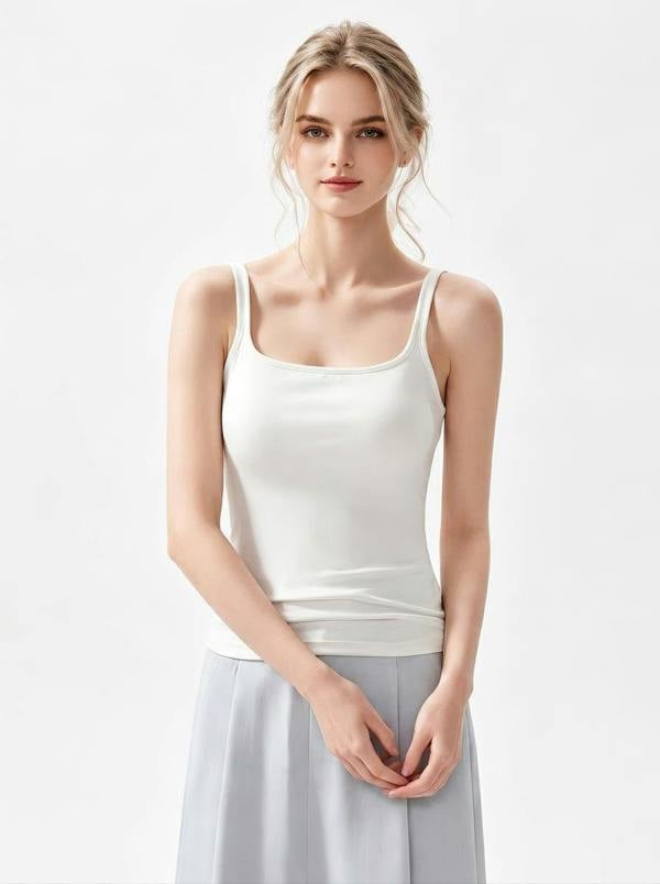 Anniou Silk Square Neck Camisole - white