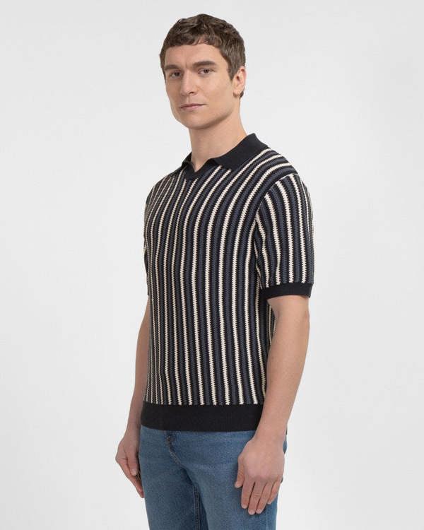 Steel & Jelly Pimlico - Knitted Stripe Trophy Neck Polo Shirt