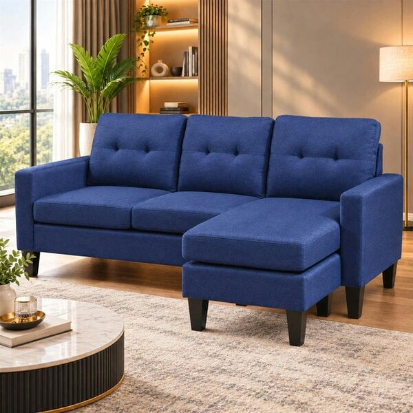 Kosy Koala Corner Sofa Fabric Sectional Sofa with Ottoman L-shaped Blue Sofa Couch