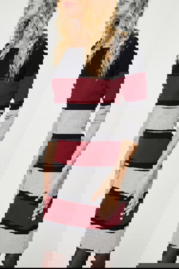 Red | Striped 3/4 Sleeve Knit Bodycon Short Dress
