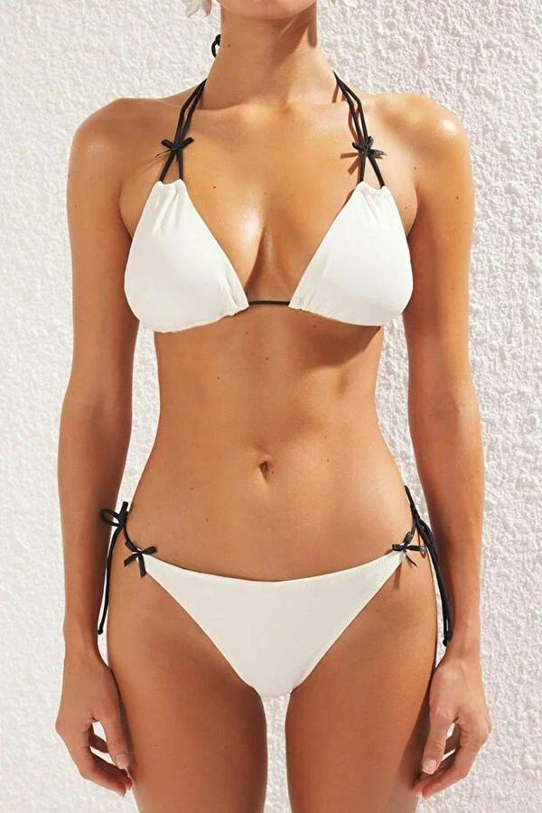WOVCOR Triangle Padded Regular Waist Bikini Set with Bow Detail