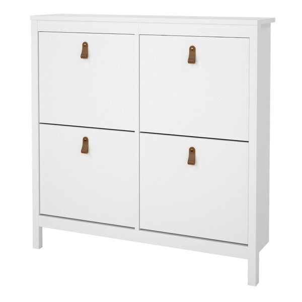 Wyld Haus Wildberry Matt White Wooden Shoe Cabinet 4 Flip Down Doors Leather Handles