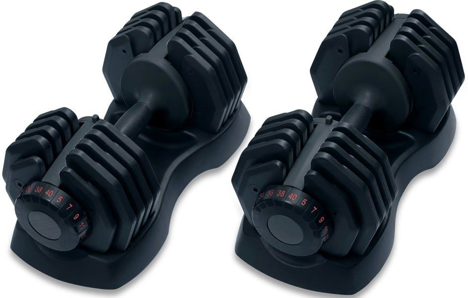Strongology Home Fitness Adjustable Smart Dumbbell Pair from 5kg to 40kg Training Weights in Black
