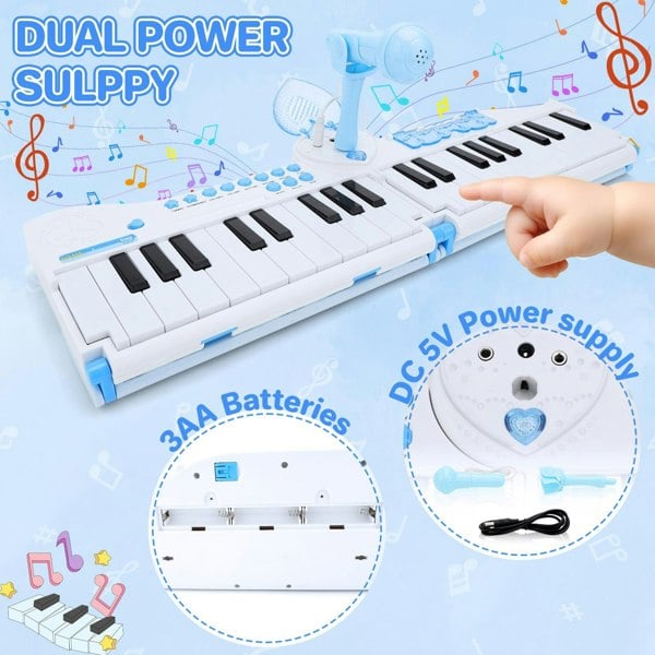 deAO Toys Kids Musical Keyboard Toy Microphone ¨C 40-Key Foldable Piano with Music Lights, Volume Control & Power Adapter