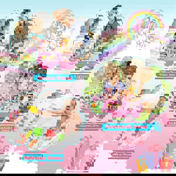 deAO Toys Unicorn Kitchen Sink Playset – Pretend Food, Cookware, Hanging Rack & Storage. Fun Role-Play Toy for Kids