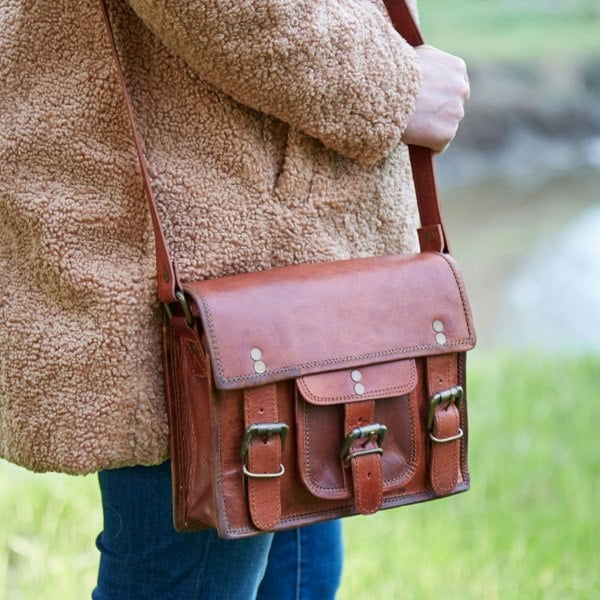 Paper High Brown Leather Satchel